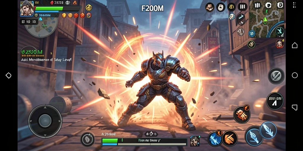 Screenshot gameplay F200M menampilkan aksi seru dan karakter yang dinamis.