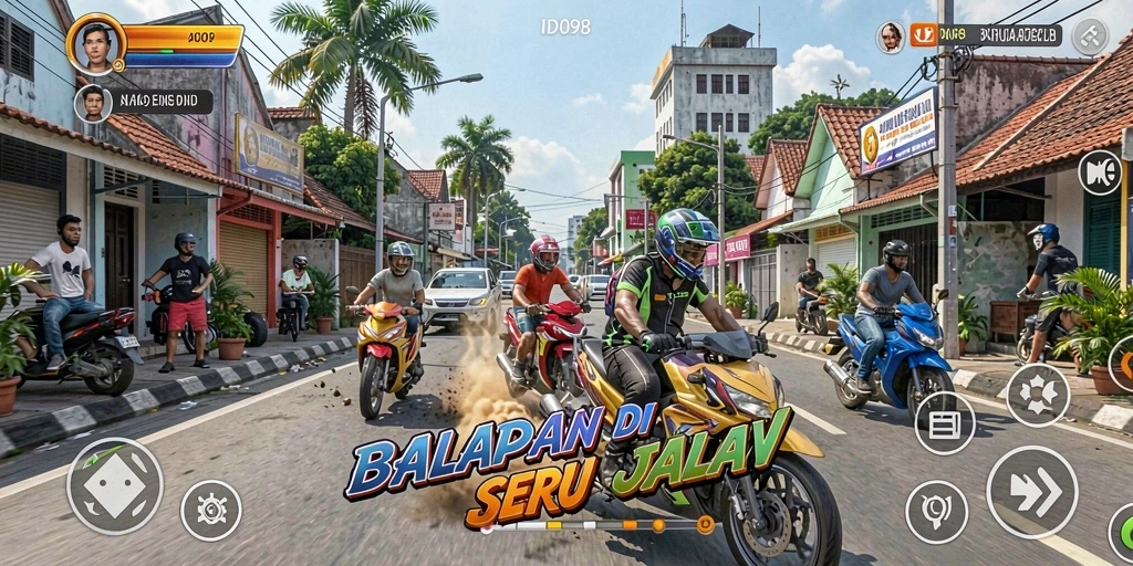 Screenshot gameplay ID098 menampilkan aksi balap yang mendebarkan.