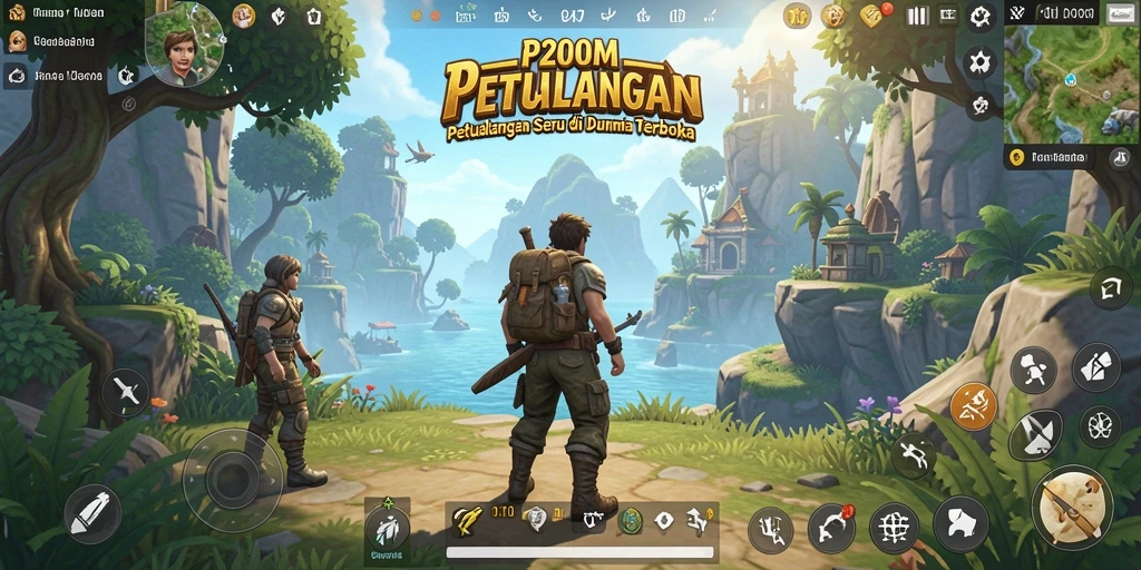 Tampilan gameplay P200M dengan dunia terbuka yang luas dan indah.