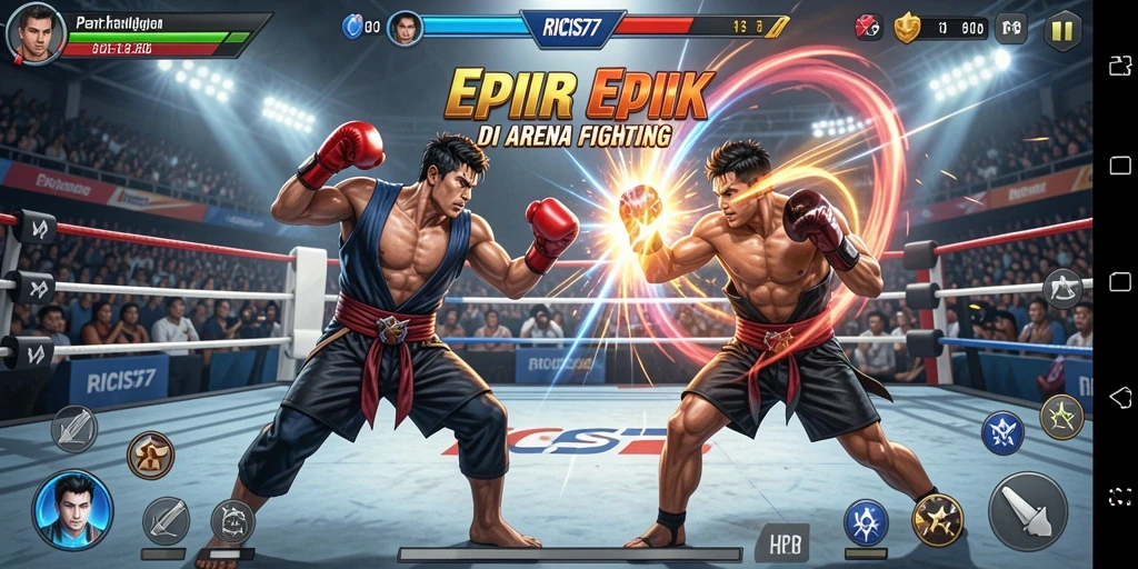 Tangkapan layar gameplay RICIS77 dengan aksi pertarungan yang mendebarkan.
