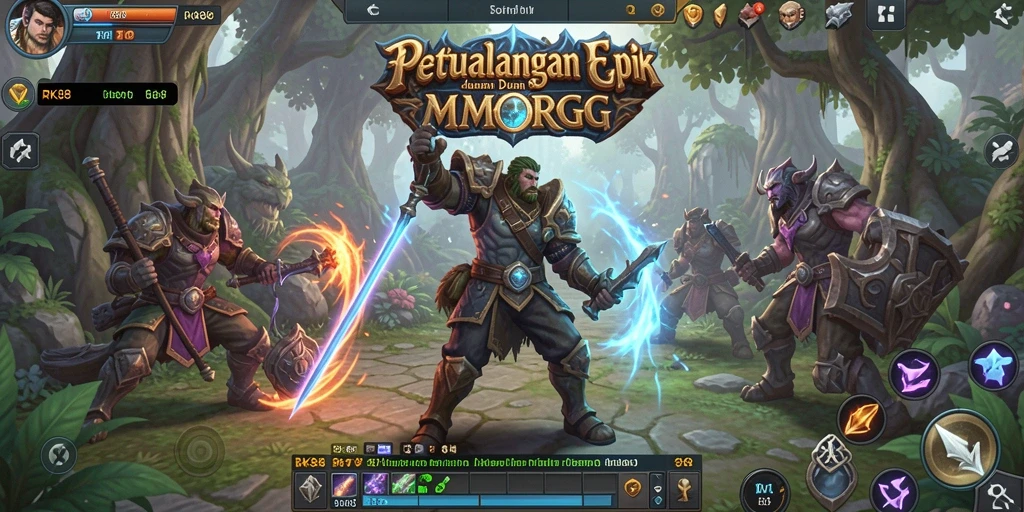Screenshot utama RK88 menampilkan pertarungan epik dalam dunia MMORPG.