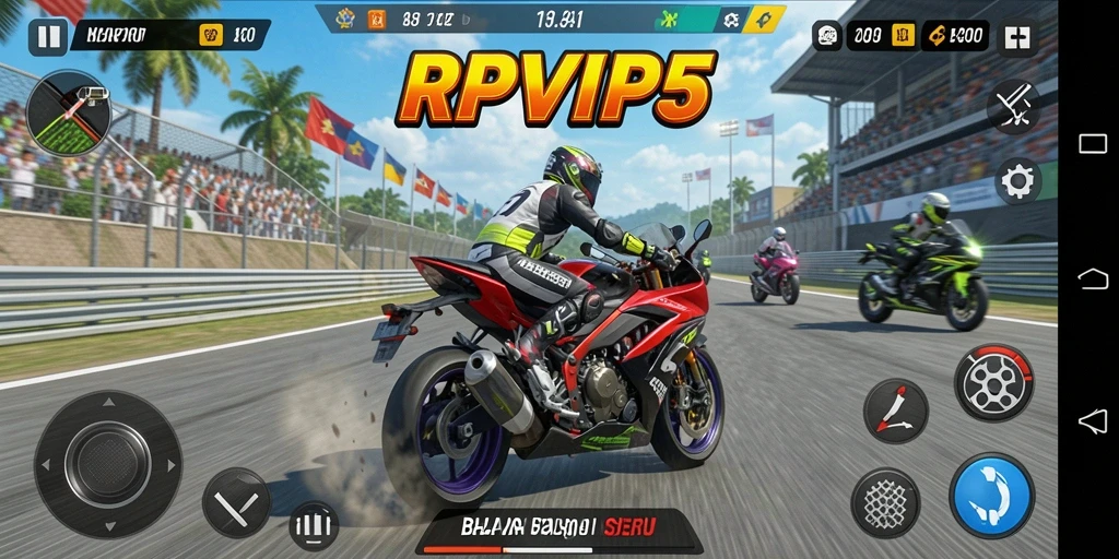 Gameplay RPVIP5 yang penuh adrenalin dan balapan motor yang mendebarkan.