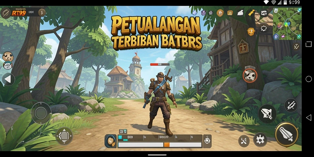 Tampilan gameplay RT99 yang menampilkan eksplorasi dunia terbuka.