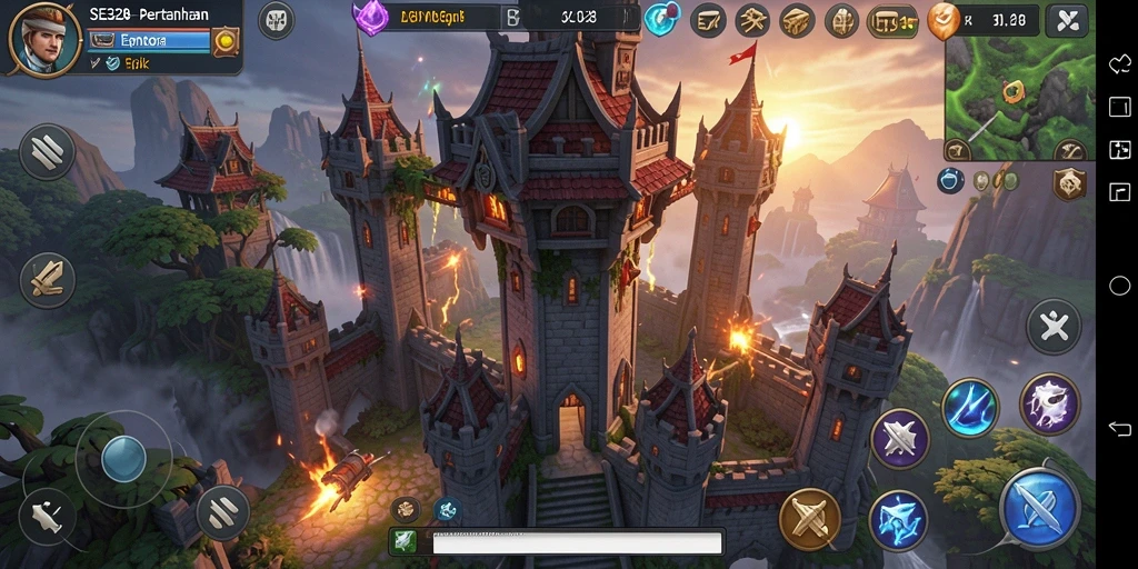 Tampilan gameplay menara pertahanan yang intens dan menarik.